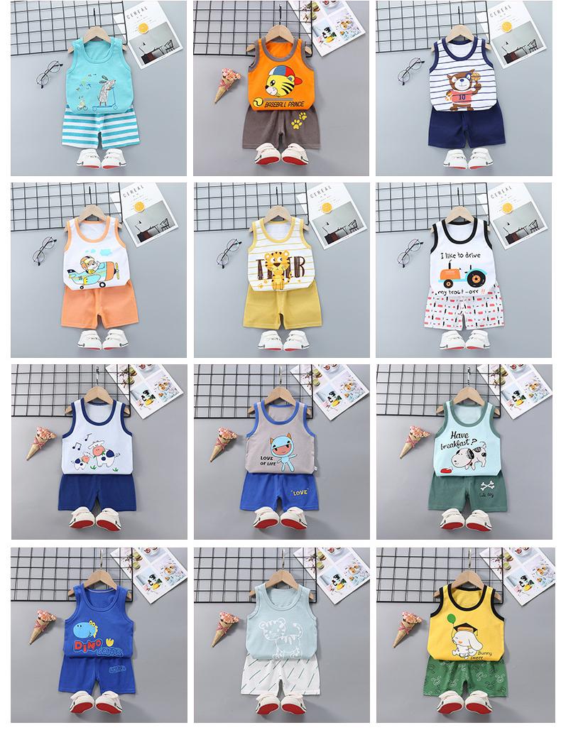 Kids Cheap Suit 100% Cotton Baby Clothes Boys Cartoon Sleeveless Vest With Short Pants Clothing Set Children Home Wear Two-Piece