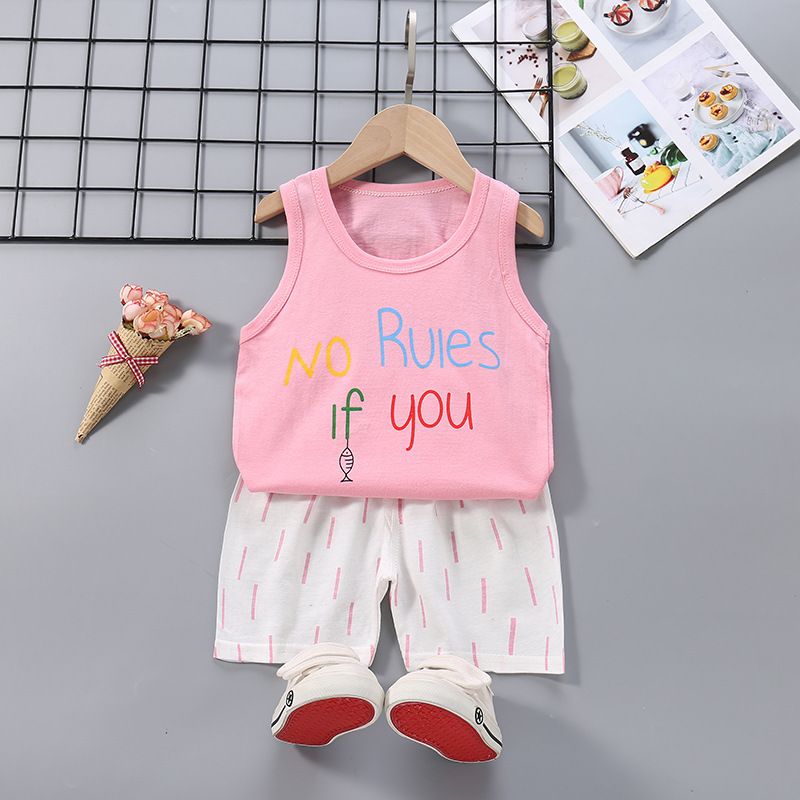 Summer Children Clothes Suit Toddler Baby Boys Cartoon Printed Pure Cotton Vest Shorts Clothing Set