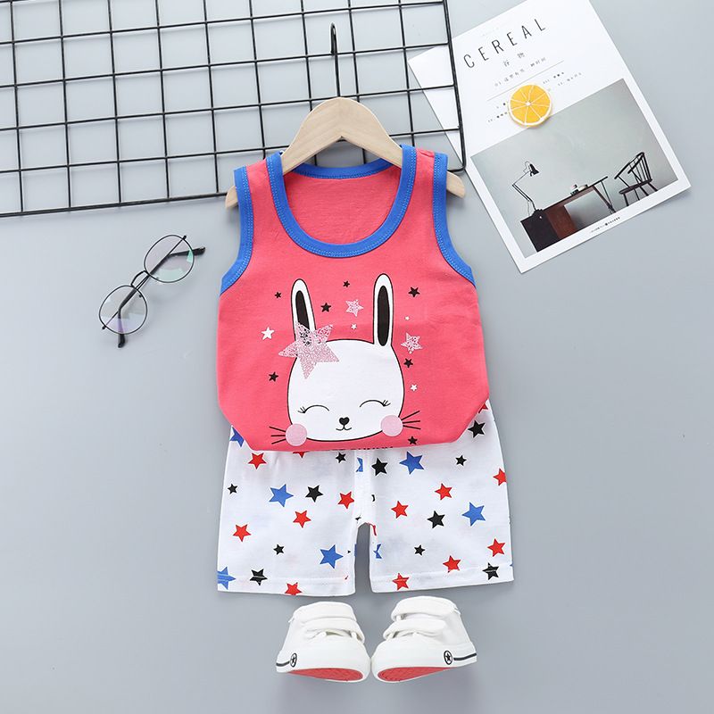 Summer Children Clothes Suit Toddler Baby Boys Cartoon Printed Pure Cotton Vest Shorts Clothing Set