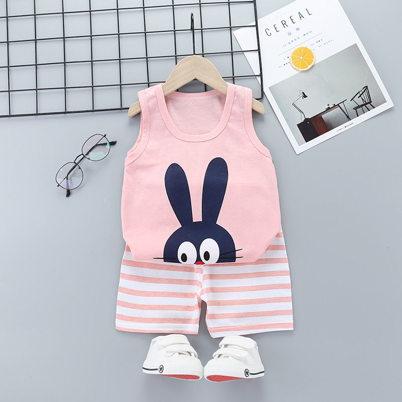 Summer Children Clothes Suit Toddler Baby Boys Cartoon Printed Pure Cotton Vest Shorts Clothing Set