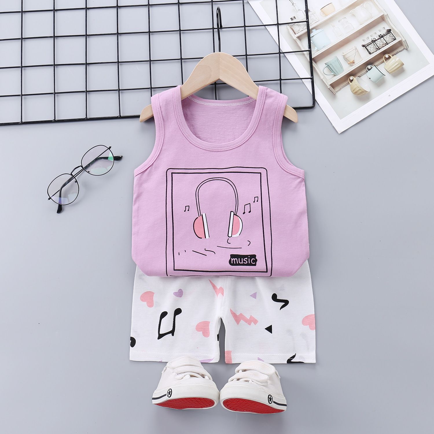 Summer Children Clothes Suit Toddler Baby Boys Cartoon Printed Pure Cotton Vest Shorts Clothing Set