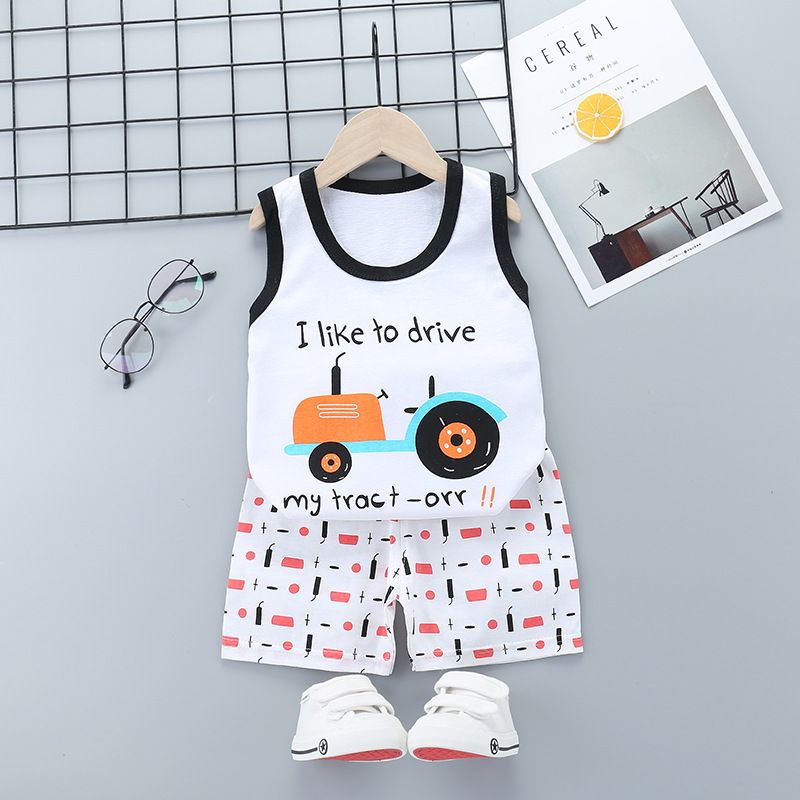 Boys Girls Summer Casual Cotton Sleeveless Vest T-Shirt Short Pants Clothes Casual Set Cotton Baby Clothing Set