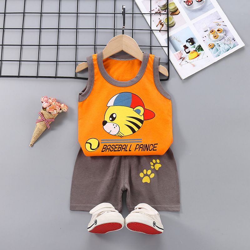 Boys Girls Summer Casual Cotton Sleeveless Vest T-Shirt Short Pants Clothes Casual Set Cotton Baby Clothing Set