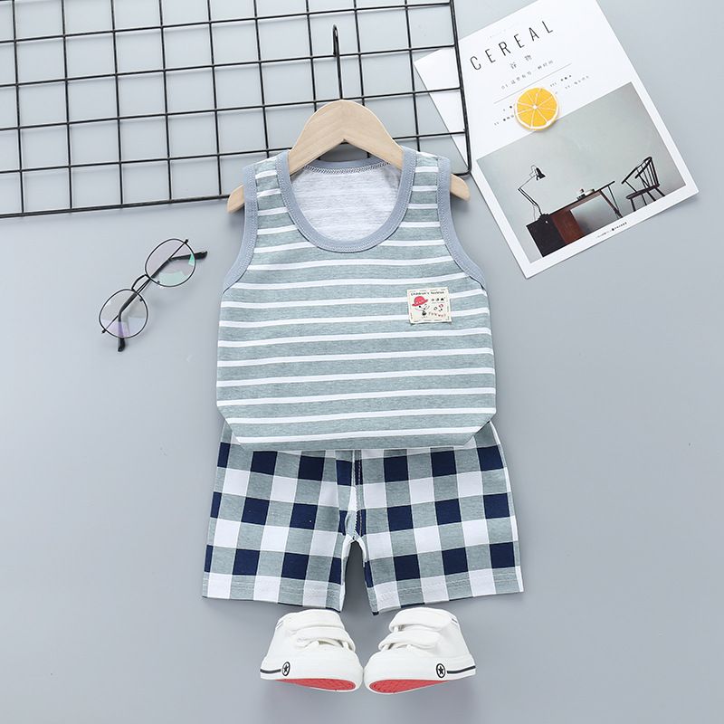 Boys Girls Summer Casual Cotton Sleeveless Vest T-Shirt Short Pants Clothes Casual Set Cotton Baby Clothing Set