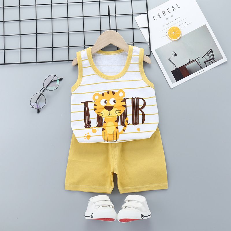 Boys Girls Summer Casual Cotton Sleeveless Vest T-Shirt Short Pants Clothes Casual Set Cotton Baby Clothing Set