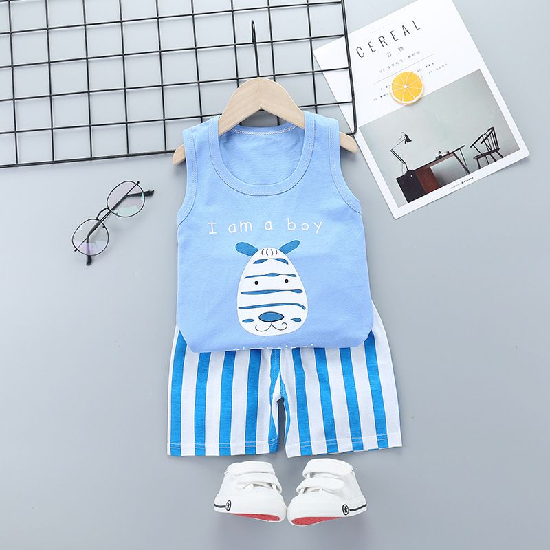 Boys Girls Summer Casual Cotton Sleeveless Vest T-Shirt Short Pants Clothes Casual Set Cotton Baby Clothing Set