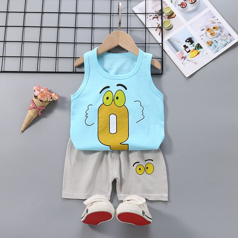 Fashion Kids Boys Singlet Clothing Sets Cute Pattern Print Vest T-shirt Tops + Shorts 2Pieces/set Kid Boys Clothes Suit For 0-6