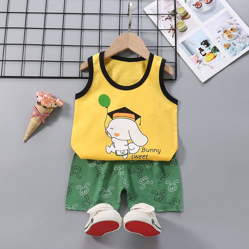 Fashion Kids Boys Singlet Clothing Sets Cute Pattern Print Vest T-shirt Tops + Shorts 2Pieces/set Kid Boys Clothes Suit For 0-6