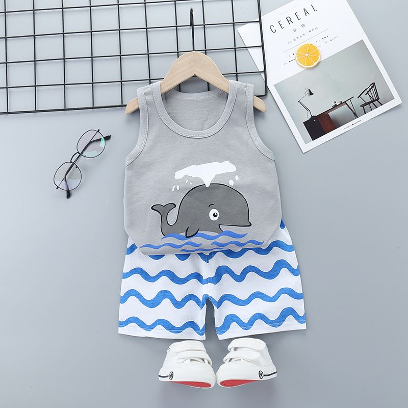 Fashion Kids Boys Singlet Clothing Sets Cute Pattern Print Vest T-shirt Tops + Shorts 2Pieces/set Kid Boys Clothes Suit For 0-6