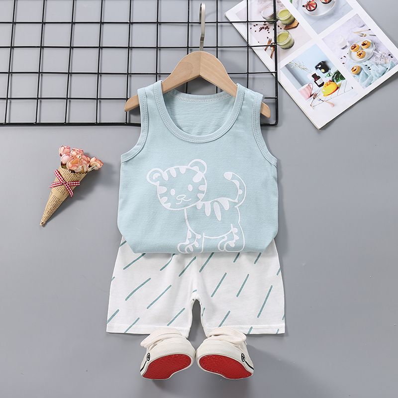 Fashion Kids Boys Singlet Clothing Sets Cute Pattern Print Vest T-shirt Tops + Shorts 2Pieces/set Kid Boys Clothes Suit For 0-6