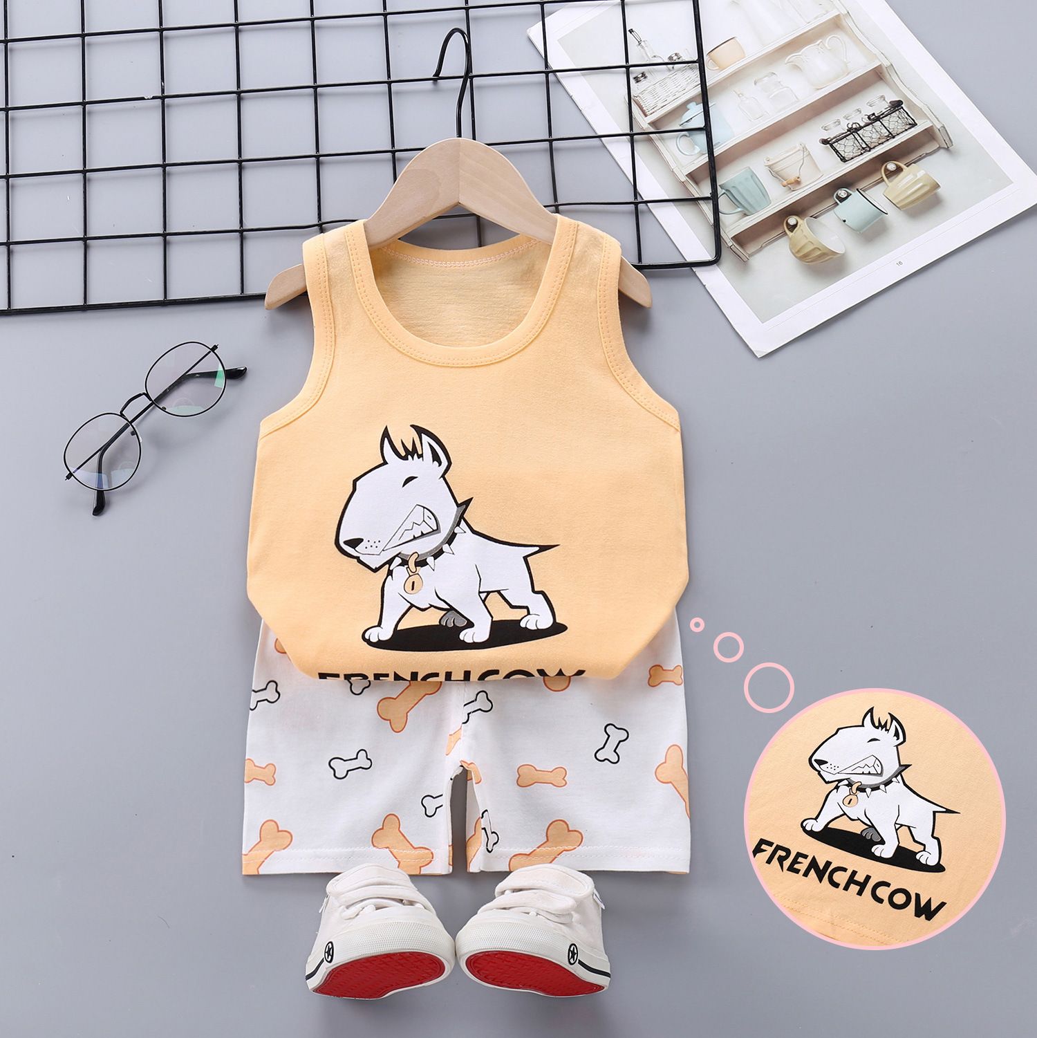 Fashion Kids Boys Singlet Clothing Sets Cute Pattern Print Vest T-shirt Tops + Shorts 2Pieces/set Kid Boys Clothes Suit For 0-6