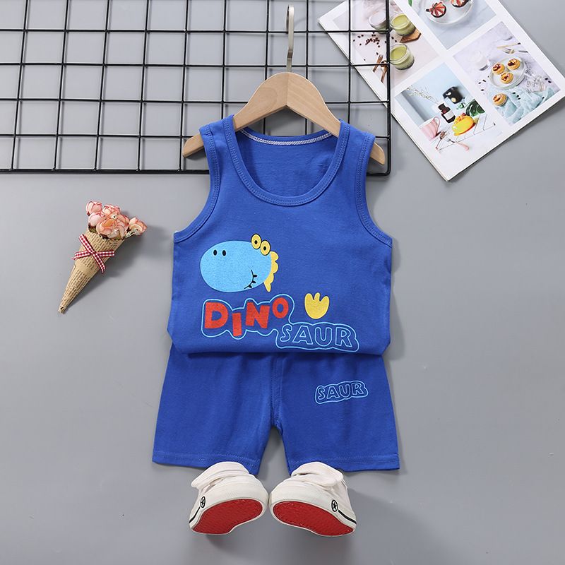 Fashion Kids Boys Singlet Clothing Sets Cute Pattern Print Vest T-shirt Tops + Shorts 2Pieces/set Kid Boys Clothes Suit For 0-6