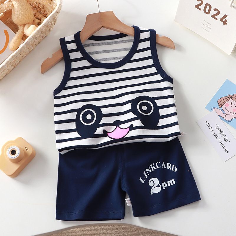 Baby Kids Boys Girls Clothing Sets Sleeveless T-shirt Clothes Suit Cute Cartoon Print Top Vest Shorts Pants Set