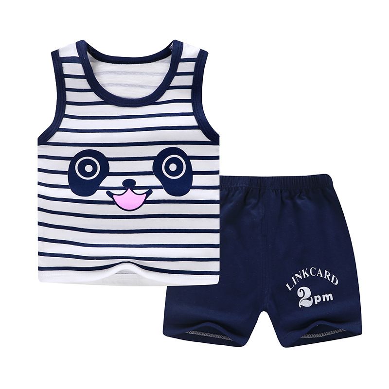 Baby Kids Boys Girls Clothing Sets Sleeveless T-shirt Clothes Suit Cute Cartoon Print Top Vest Shorts Pants Set