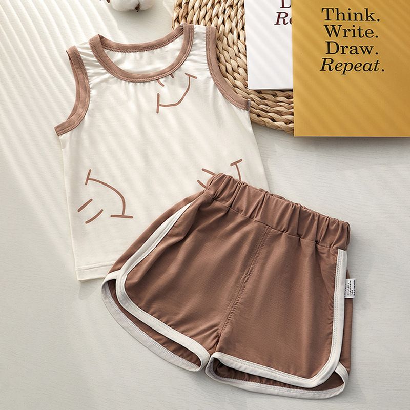 Boys Girls Summer Casual Cotton Sleeveless Vest T-Shirt Short Pants Clothes Casual Set Cotton Baby Clothing Set