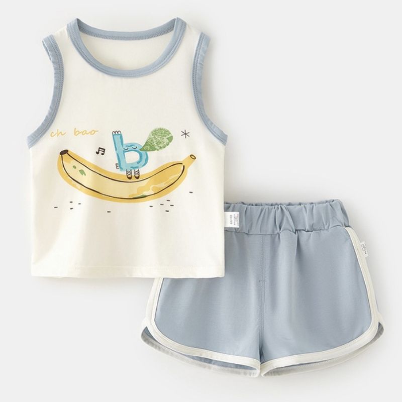 Boys Girls Summer Casual Cotton Sleeveless Vest T-Shirt Short Pants Clothes Casual Set Cotton Baby Clothing Set