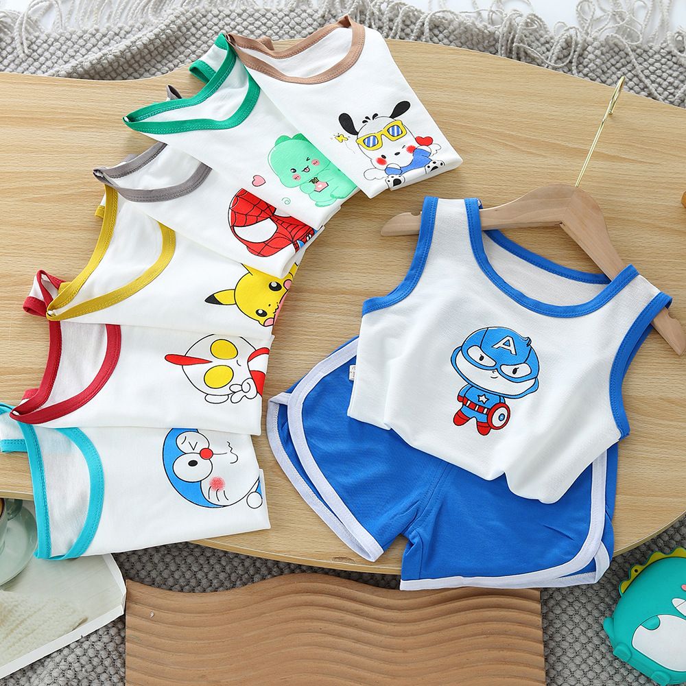 Boys Girls Summer Casual Cotton Sleeveless Vest T-Shirt Short Pants Clothes Casual Set Cotton Baby Clothing Set