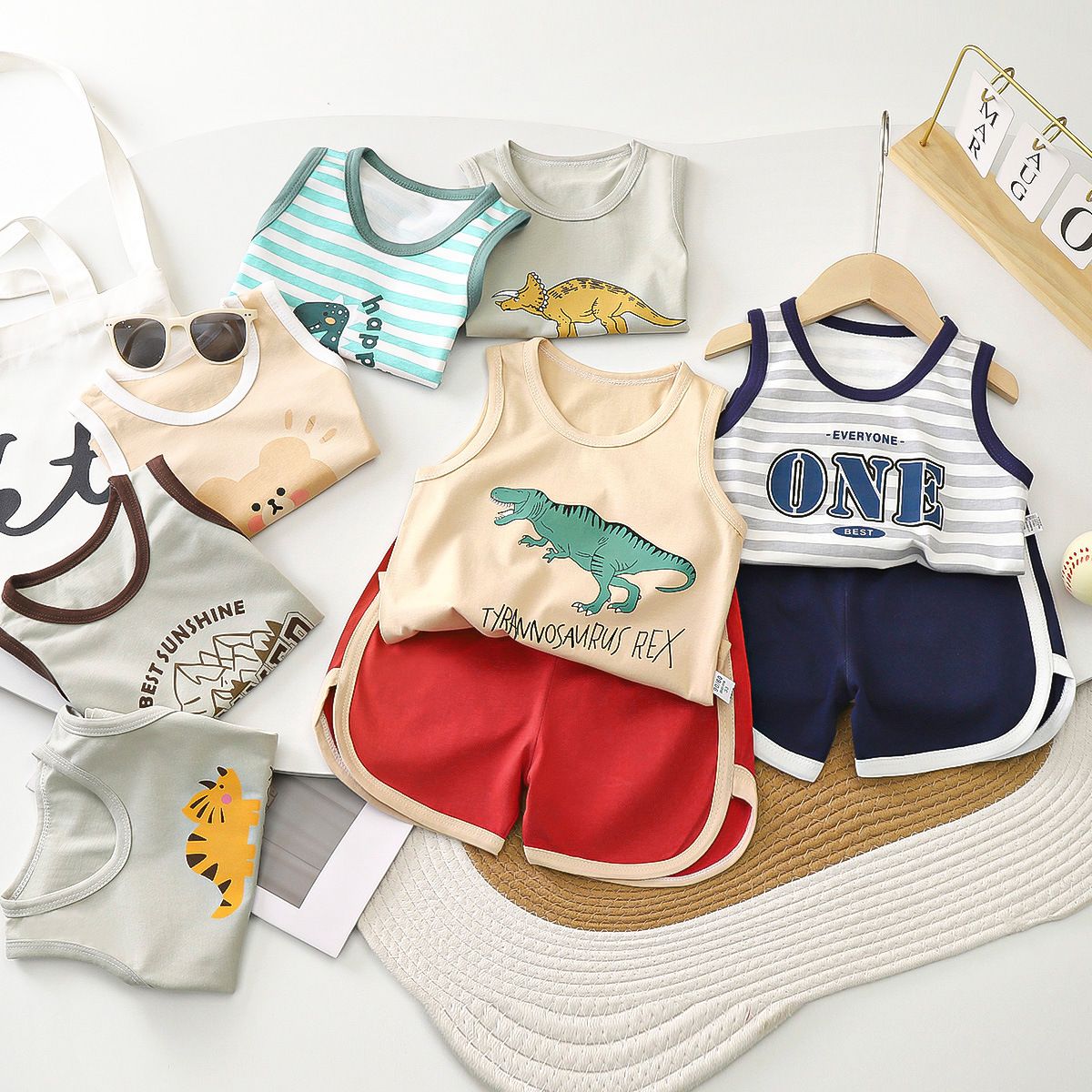 Boys Girls Summer Casual Cotton Sleeveless Vest T-Shirt Short Pants Clothes Casual Set Cotton Baby Clothing Set