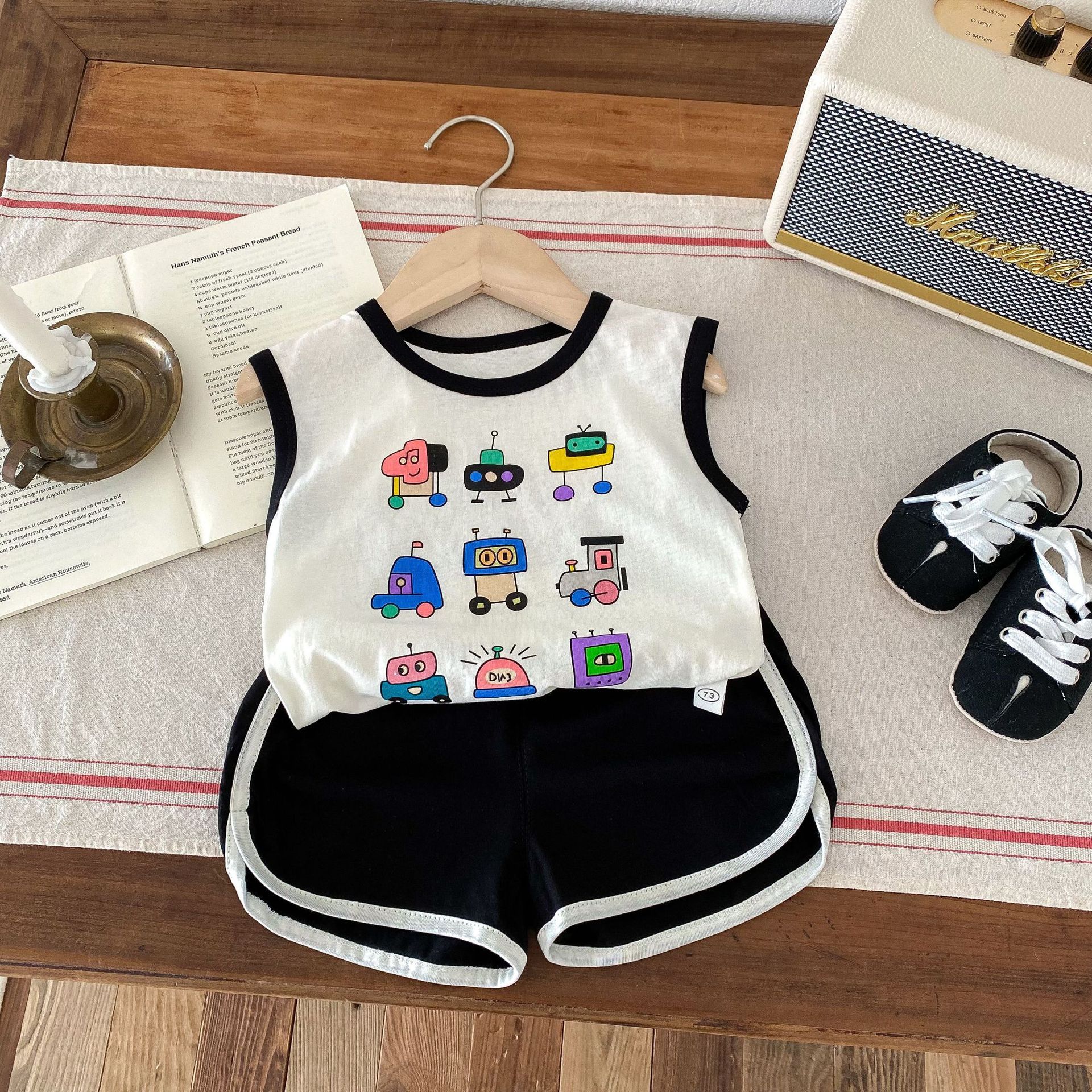 Baby Kids Boys Girls Clothing Sets Sleeveless T-shirt Clothes Suit Cute Cartoon Print Top Vest Shorts Pants Set