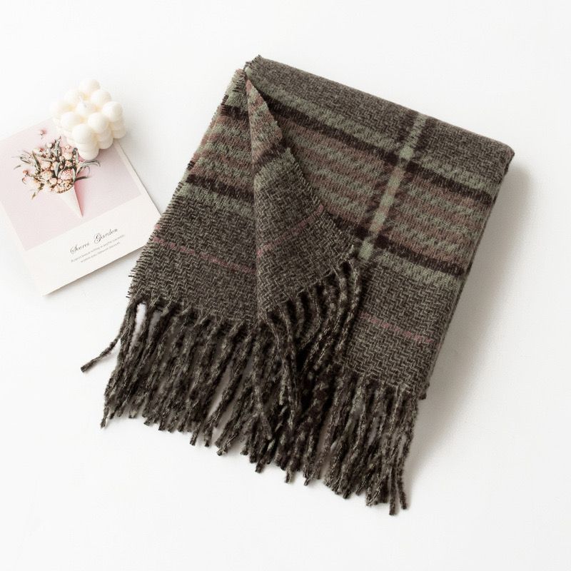 Autumn and winter senior atmosphere sense of Divina lattice niche classic Japanese and Korean literary style new scarf