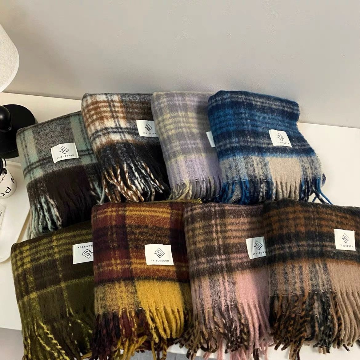 Maillard new double plaid scarf solid color mohair explosive scarf New Year's senior sense scarf