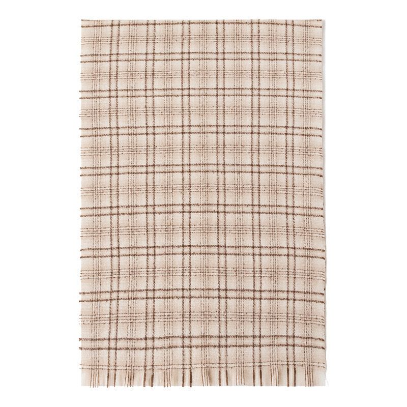 New retro small plaid lunch shawl autumn and winter warm Japanese and Korean short beard matching color scarf