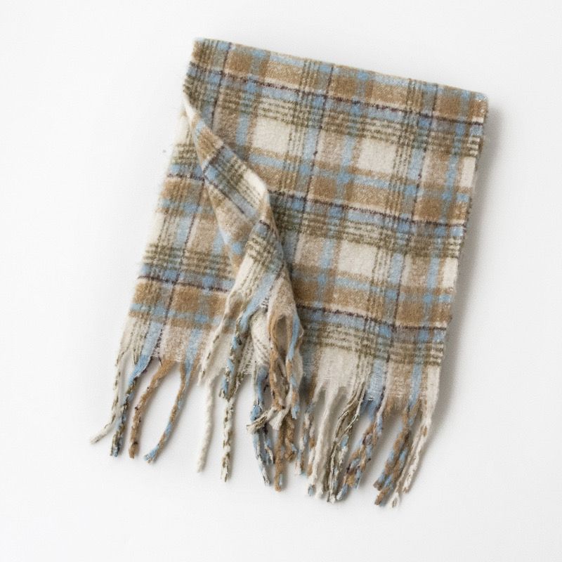 2024 new senior sense plaid scarf autumn and winter atmosphere fluffy imitation cashmere tassel shawl neck