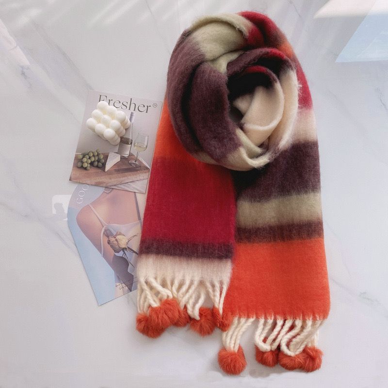 Rainbow dopamine mohair fringe scarf against color striped candy new warm plush shawl