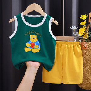 Summer Toddler Boys Daily Casual Cute Cartoon Printing Sleeveless Tops Shorts Loose Clothing Sets Vest Clothes Suits