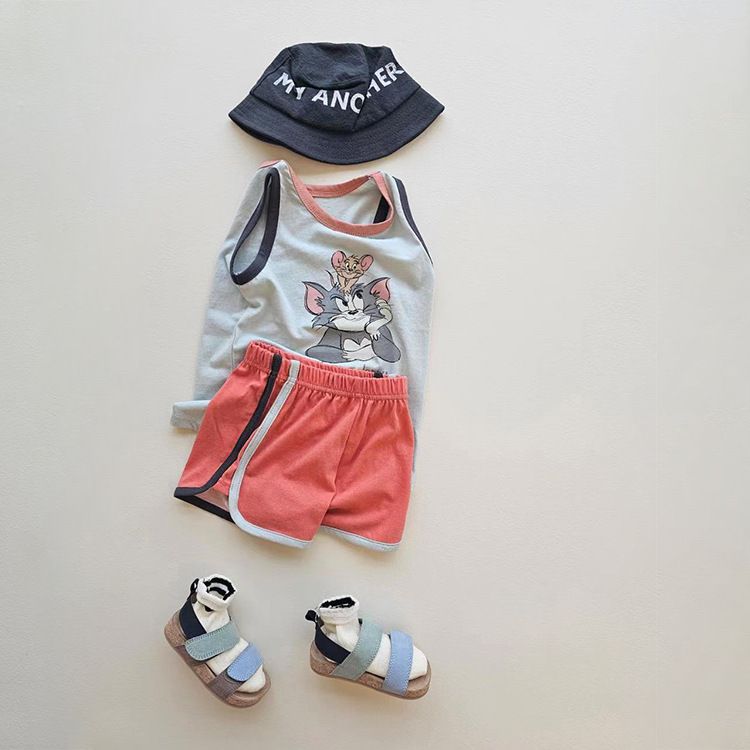 Summer Children Outing Clothes Baby Boy Girl Printed Cartoon Vest Cartoon Shorts 2Pcs/sets Infant Kids Fashion Toddler Tracksuit