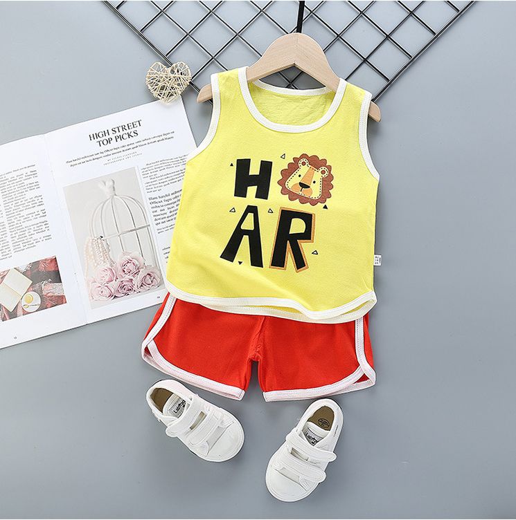 Sleevesless Cool Tops T-Shirt Vest Pure Cotton Shorts Boys Clothing Sets Loose Children Daily Home Clothes Suit For 0-6 Years