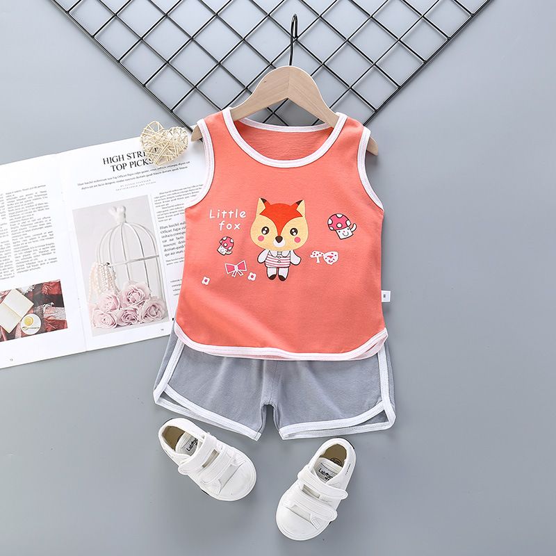 Sleevesless Cool Tops T-Shirt Vest Pure Cotton Shorts Boys Clothing Sets Loose Children Daily Home Clothes Suit For 0-6 Years