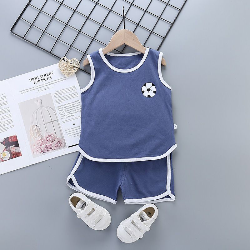 Sleevesless Cool Tops T-Shirt Vest Pure Cotton Shorts Boys Clothing Sets Loose Children Daily Home Clothes Suit For 0-6 Years