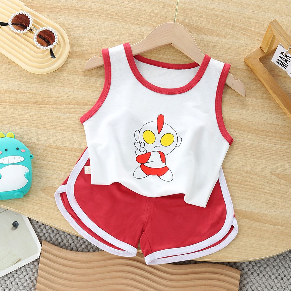 0-6 Years Casual Kids Baby Boys Girls Clothing Sets Sleeveless Cartoon Cute Print Vest Shorts Toddler Summer Clothes Sets