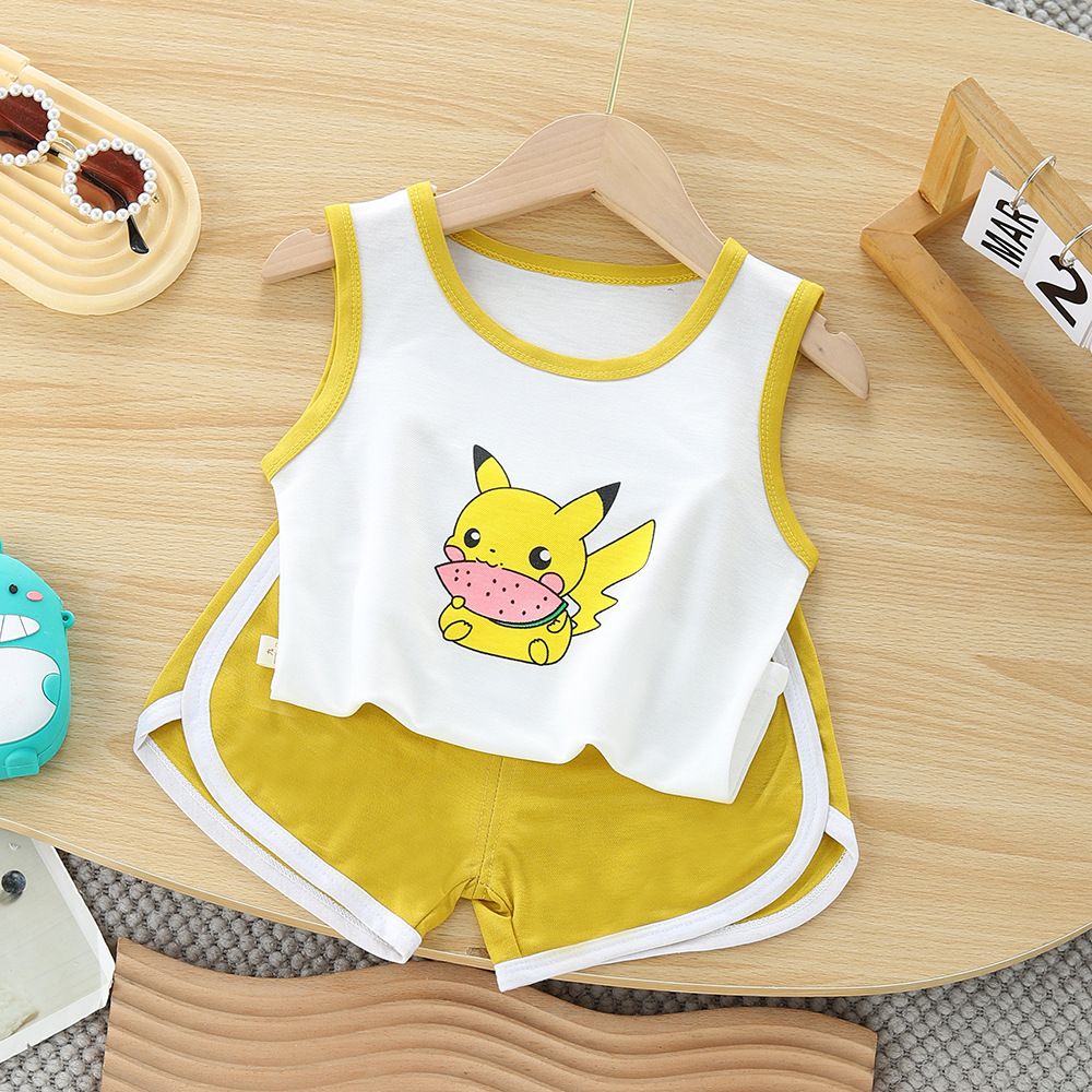 0-6 Years Casual Kids Baby Boys Girls Clothing Sets Sleeveless Cartoon Cute Print Vest Shorts Toddler Summer Clothes Sets