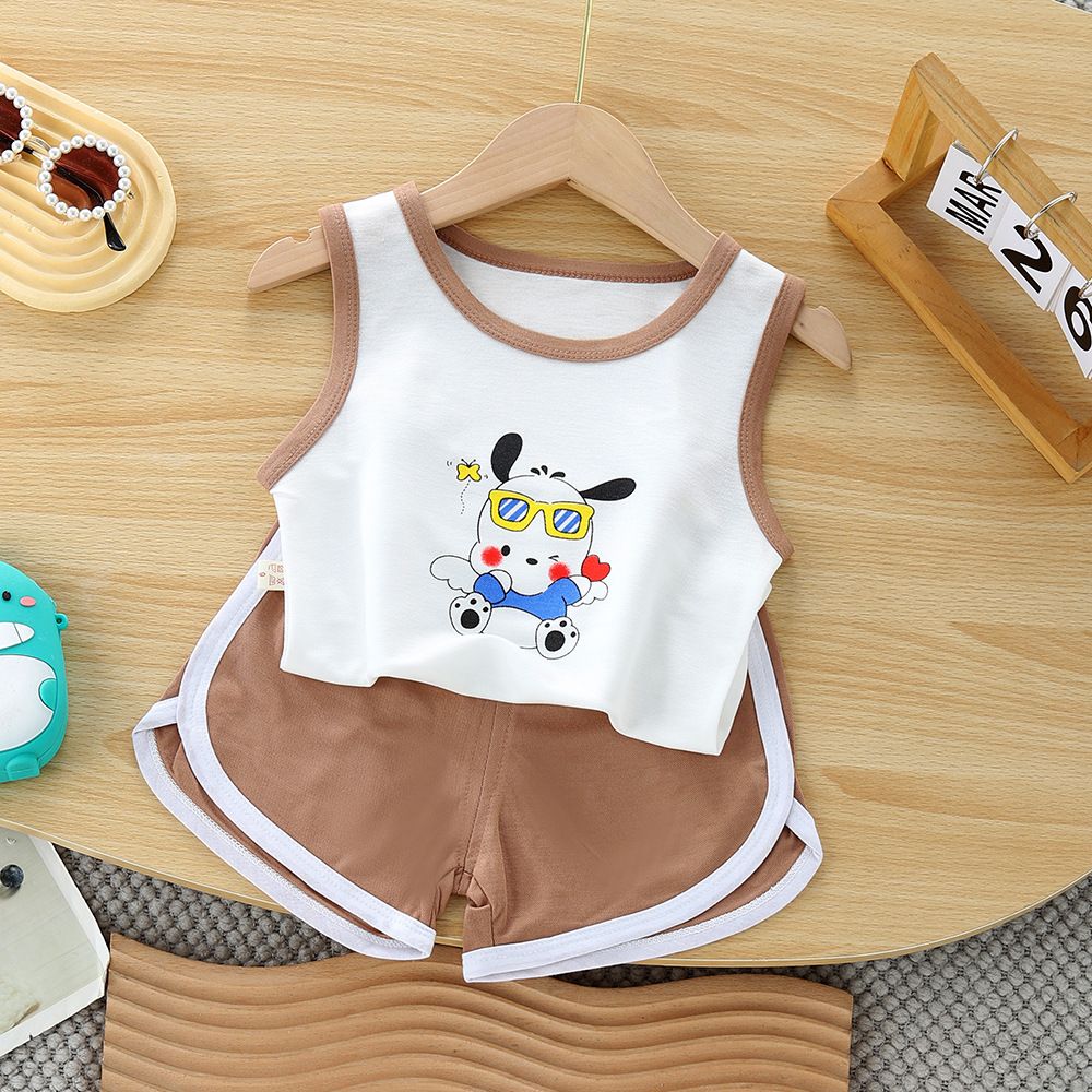 0-6 Years Casual Kids Baby Boys Girls Clothing Sets Sleeveless Cartoon Cute Print Vest Shorts Toddler Summer Clothes Sets