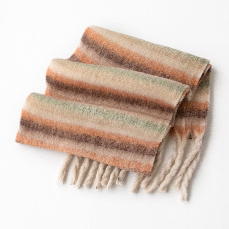 2024 New Year solid color retro scarf color strip mohair matching stripes new scarf