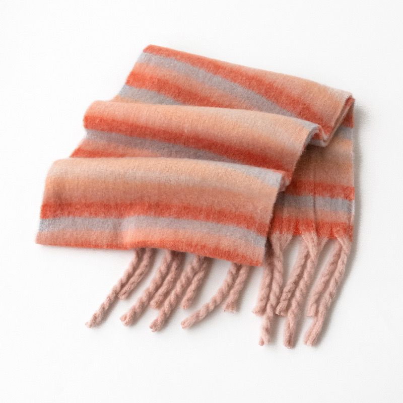 2024 New Year solid color retro scarf color strip mohair matching stripes new scarf