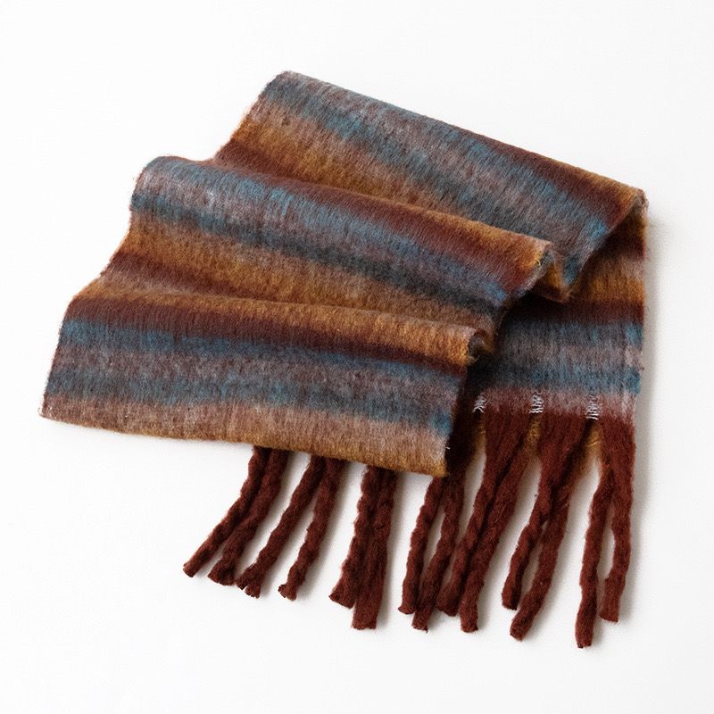 2024 New Year solid color retro scarf color strip mohair matching stripes new scarf