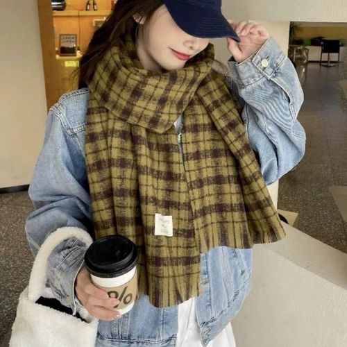 2024 New Year ambience scarf plaid retro imitation cashmere soft waxy shawl everything rich check scarf