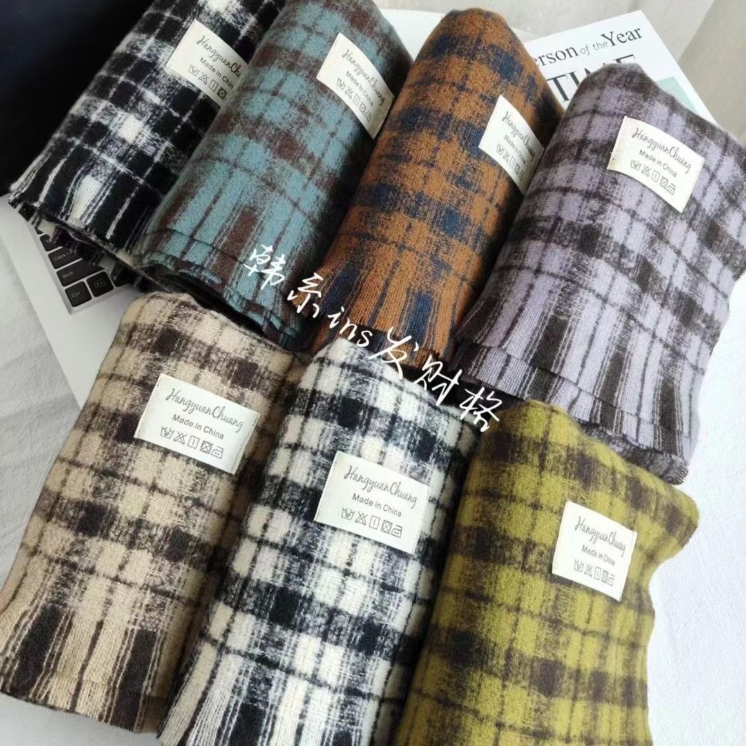 2024 New Year ambience scarf plaid retro imitation cashmere soft waxy shawl everything rich check scarf