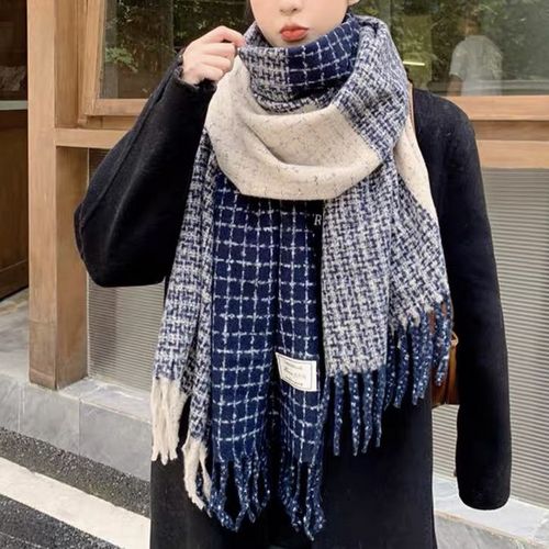 2024 Christmas scarf Retro Korean version tassel warm scarf cape double double matching couple plaid Maillard