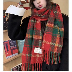 New Year atmosphere red plaid scarf Autumn and winter senior Korean version big shawl 2024 all-matching pieces