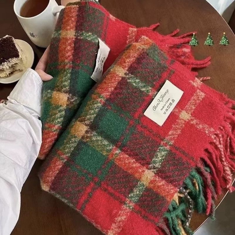 New Year atmosphere red plaid scarf Autumn and winter senior Korean version big shawl 2024 all-matching pieces