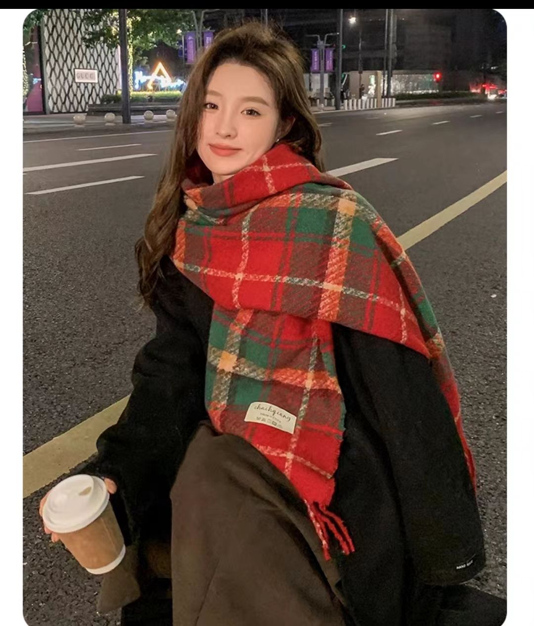 New Year atmosphere red plaid scarf Autumn and winter senior Korean version big shawl 2024 all-matching pieces