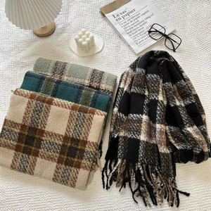 Plaid scarf girls winter new all-match thick coat vintage schoolgirl shawls couple