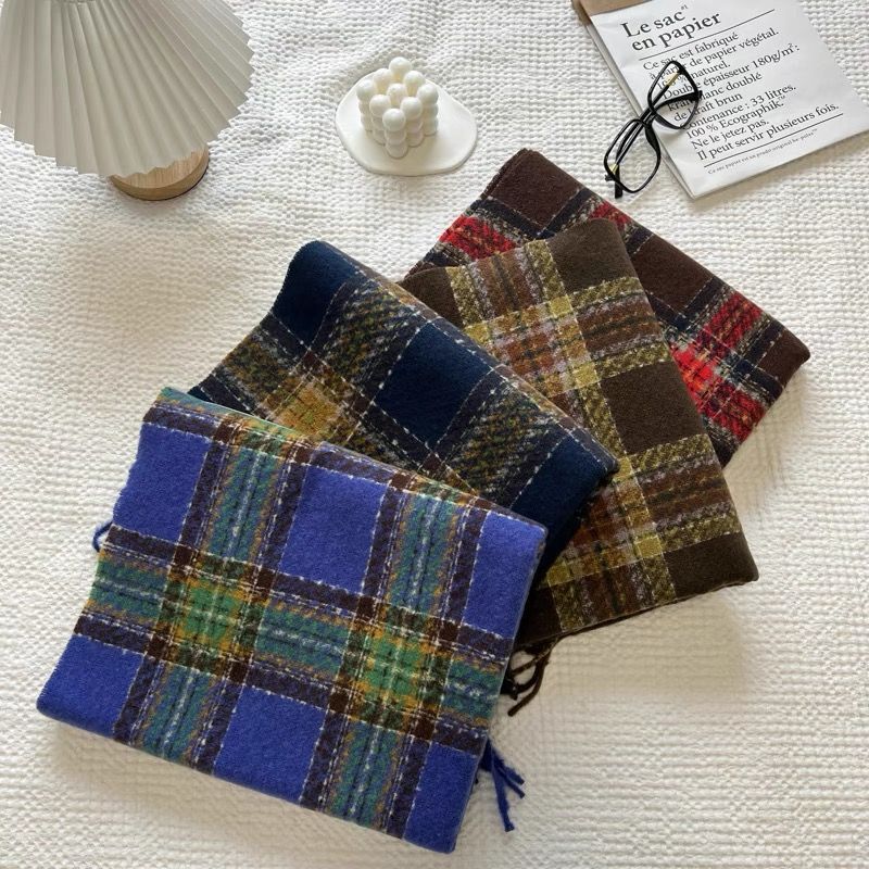 Plaid scarf girls winter new all-match thick coat vintage schoolgirl shawls couple