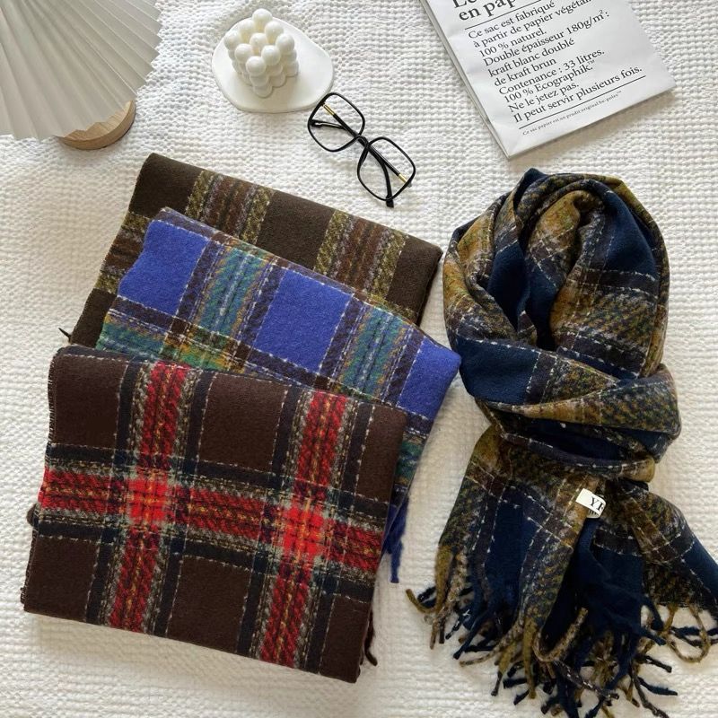 Plaid scarf girls winter new all-match thick coat vintage schoolgirl shawls couple