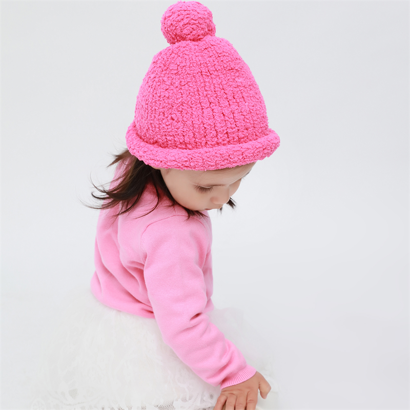 Boys' and girls' baby hats winter thickened baby hats Wool hats knitted warm hairball cute hats for children