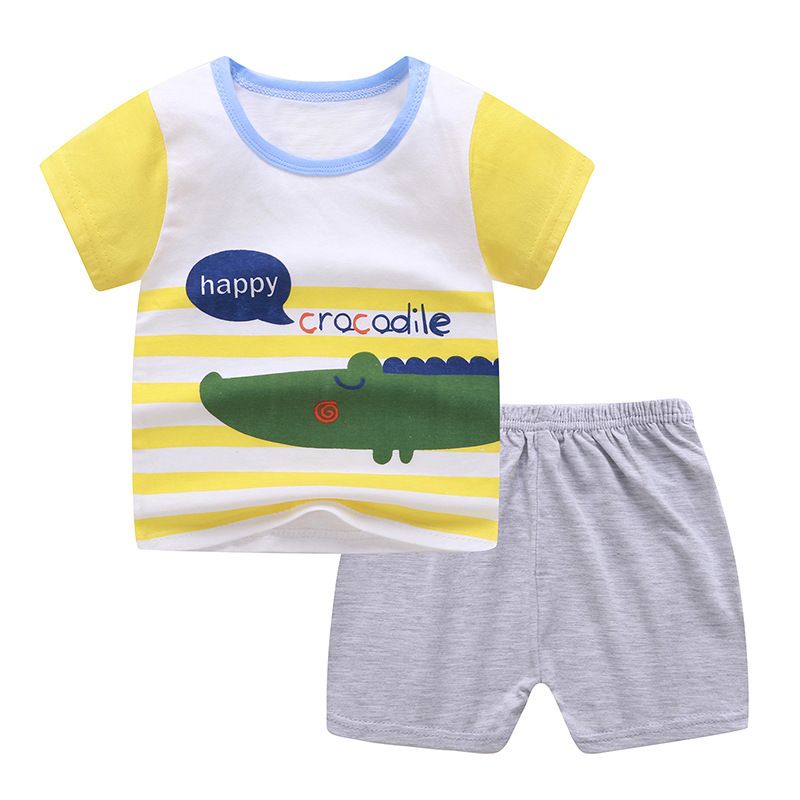 Infant Baby Kid Boy Girl Soft Breathable Outfits Set Cartoon T-shirt Tops Shorts Summer Clothes